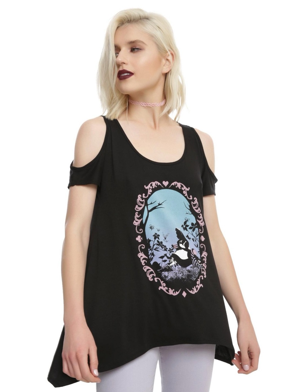 Alice in wonderland Disney blouse lace top shirt Victorian Cheshire cat goth